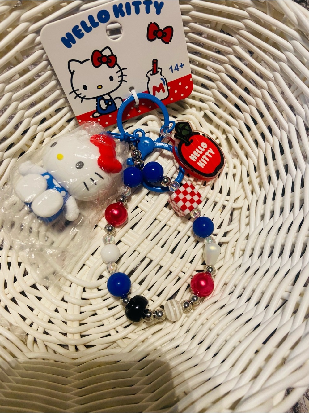 Hello Kitty Red, Blue & White Charm Keychain Bracelet